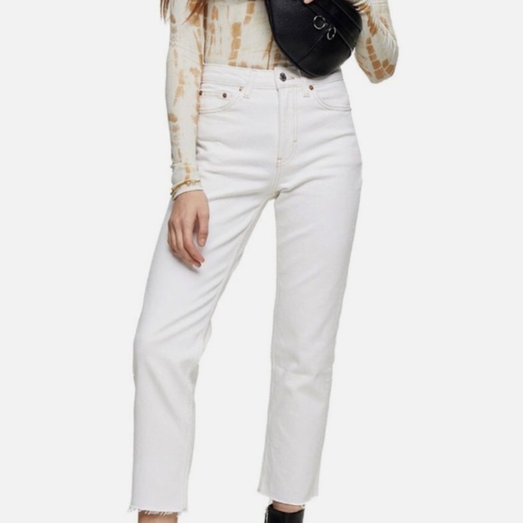 Topshop Straight Leg Cream Jeans - Picture 1 of 7
